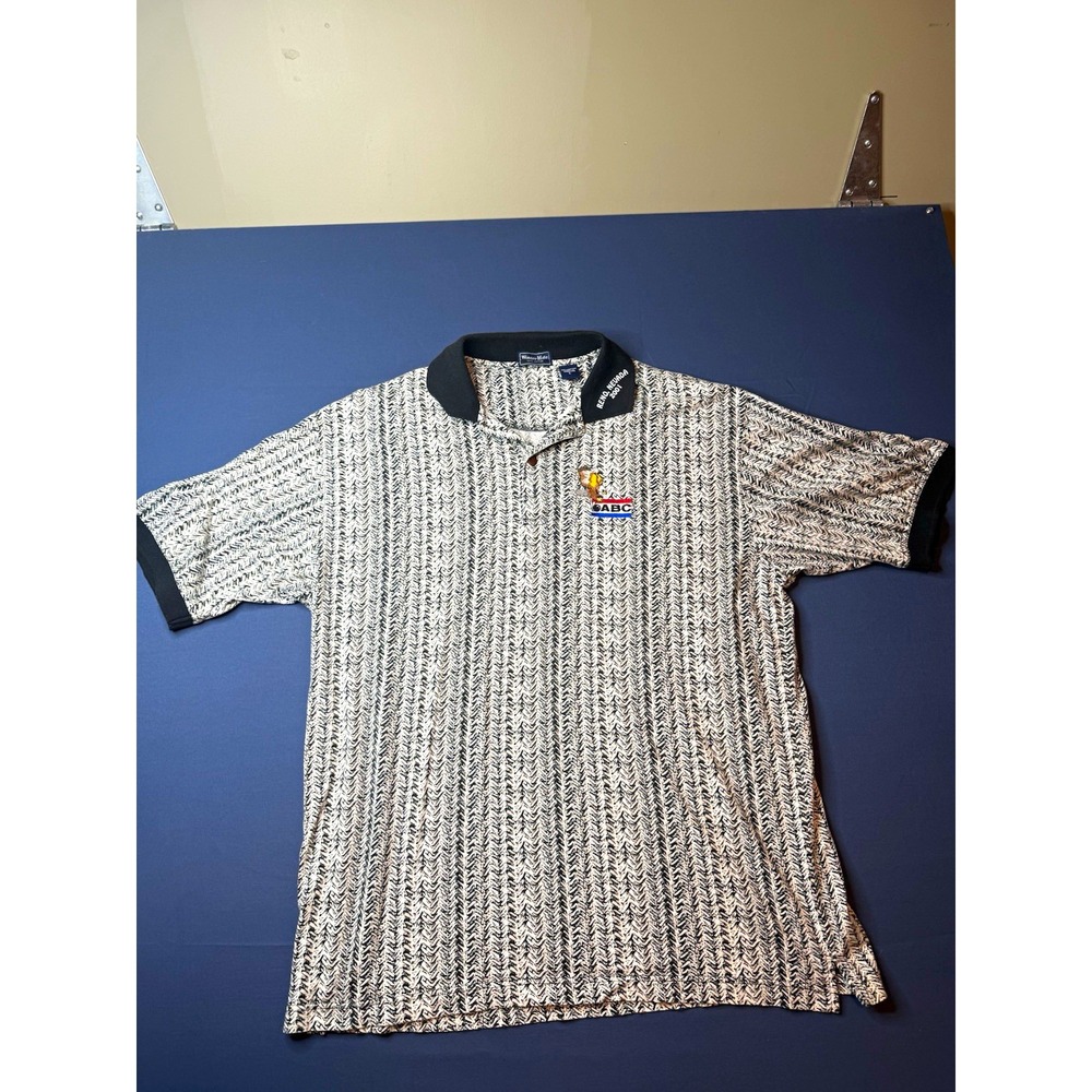 WinnerMate Men's L Black/White Geometric Cotton Polo Shirt Reno 2001 ABC Logo